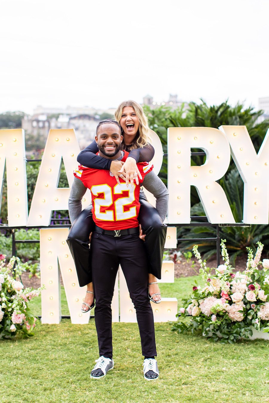 NFL Player Private Surprise Proposal in Savannah with marry me letters by the yes girls