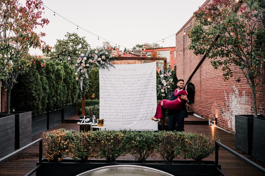 romantic rooftop proposal in Washington DC