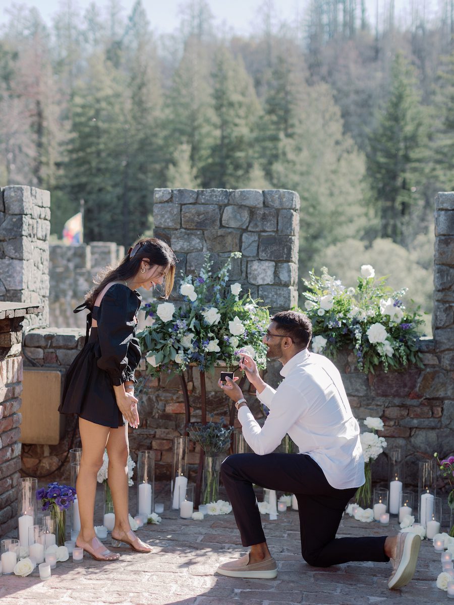 Fairytale Proposal in Napa with flowers and candles