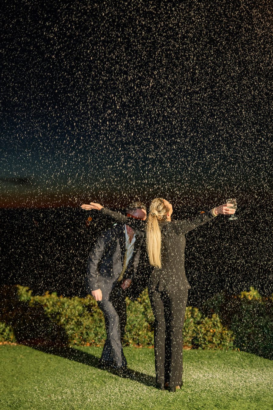 Snowfall in Southern California at luxury 20 year anniversary and ocean view proposal in southern California