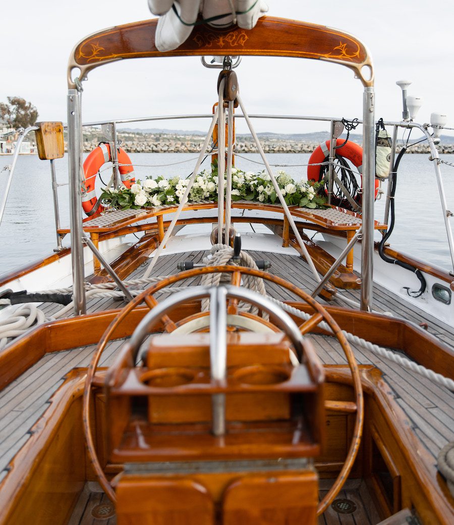 The bow of the sailboat was adorned with florals on this gorgeous luxury proposal 