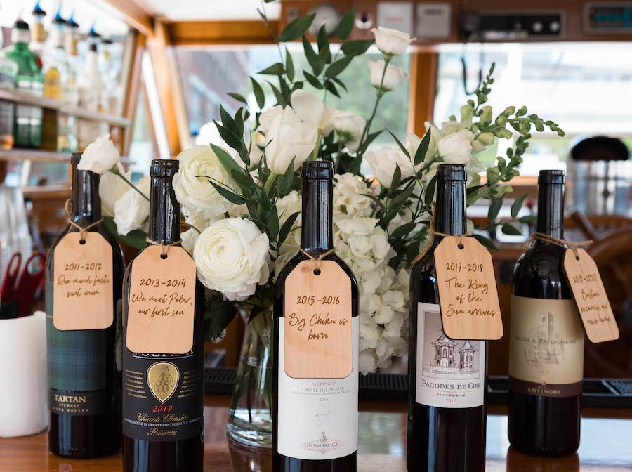 custom wine tag details at this Unforgettable wine tasting re-proposal on a yacht in Boston Massachusetts 