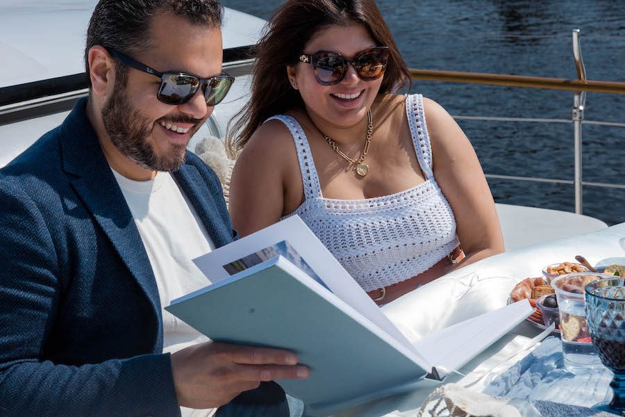 custom memory photo book at this Unforgettable wine tasting re-proposal on a yacht in Boston Massachusetts 