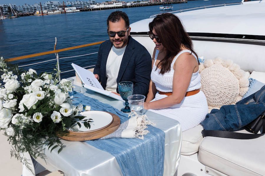 custom memory book at this Unforgettable wine tasting re-proposal on a yacht in Boston Massachusetts 