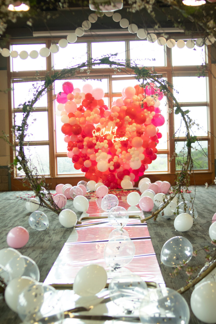 Balloon proposal neon sign proposal cloud proposal rose petal proposal flower tunnel proposal