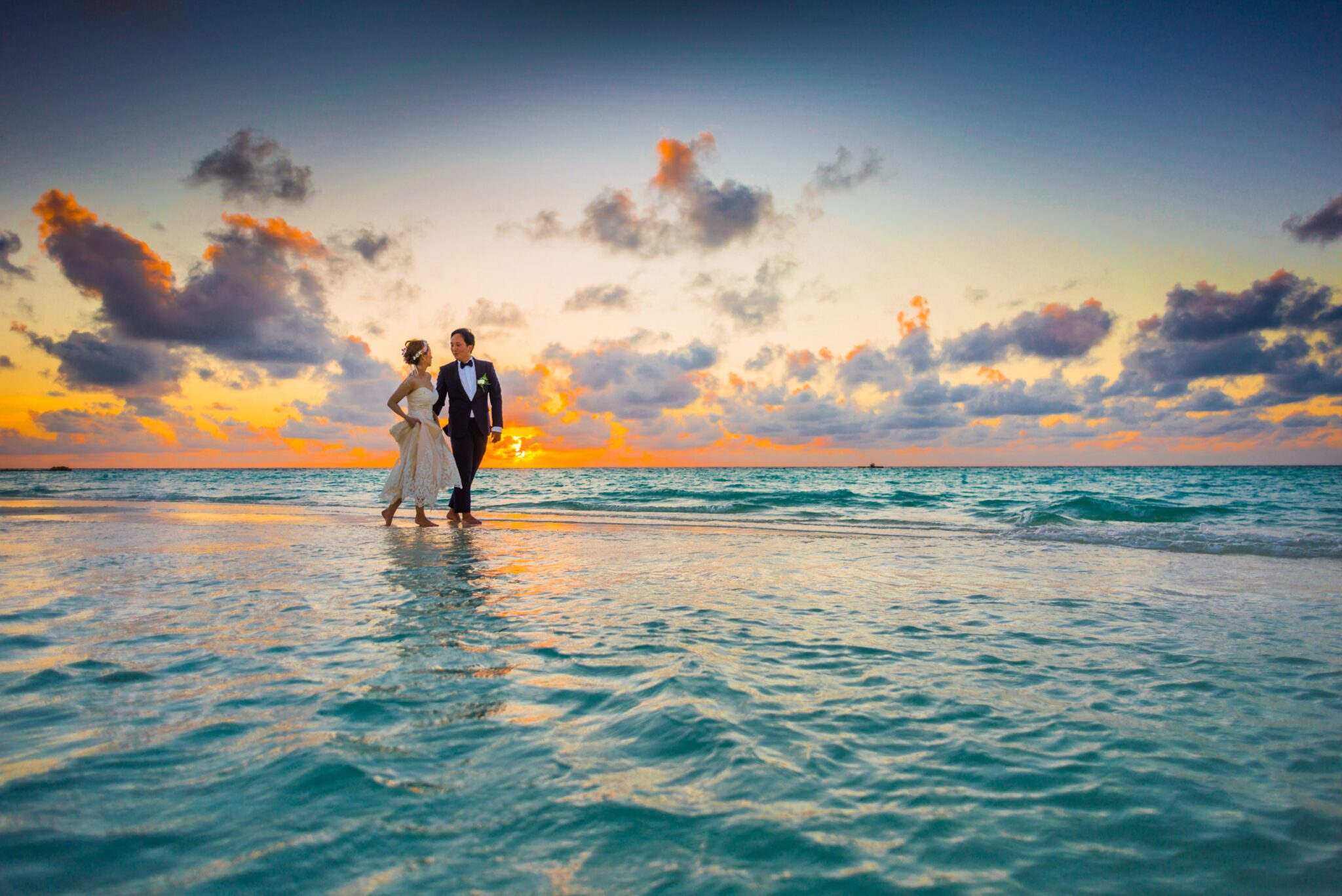 beach bride and groom