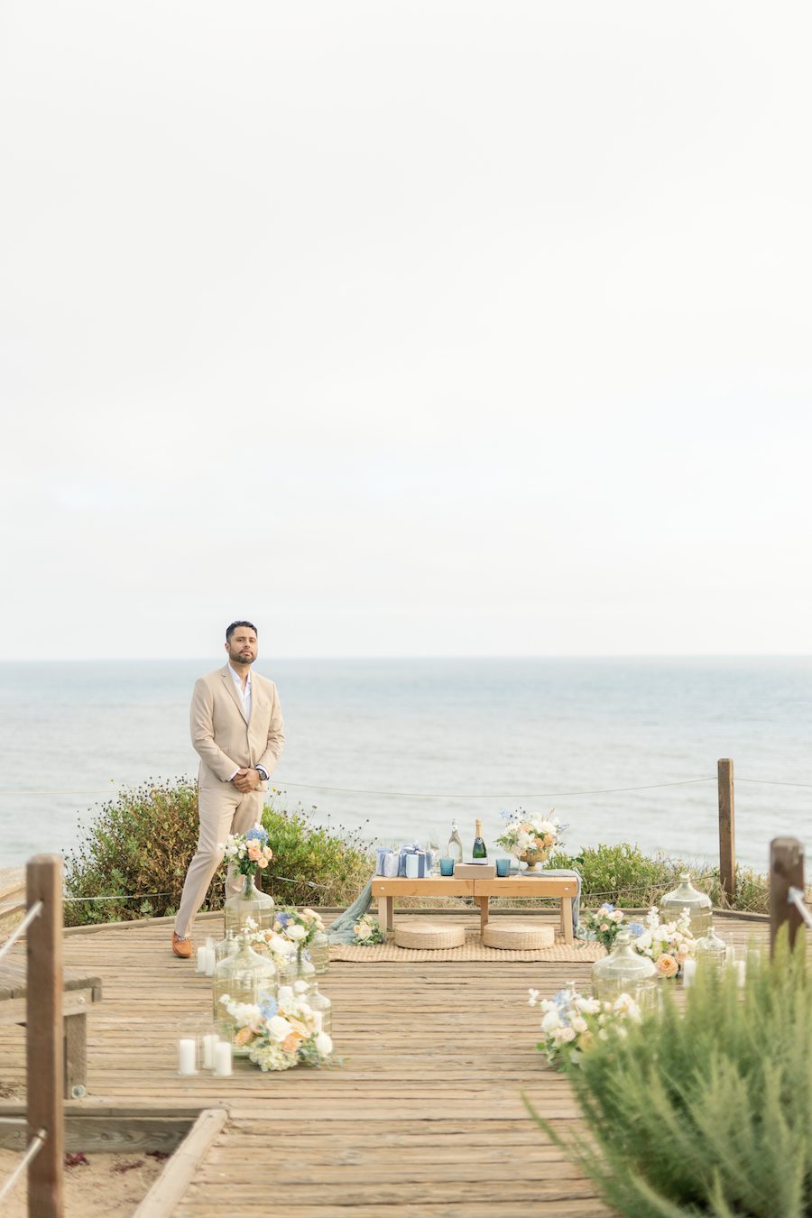 groom to be waiting for his bride at this surprise proposal 