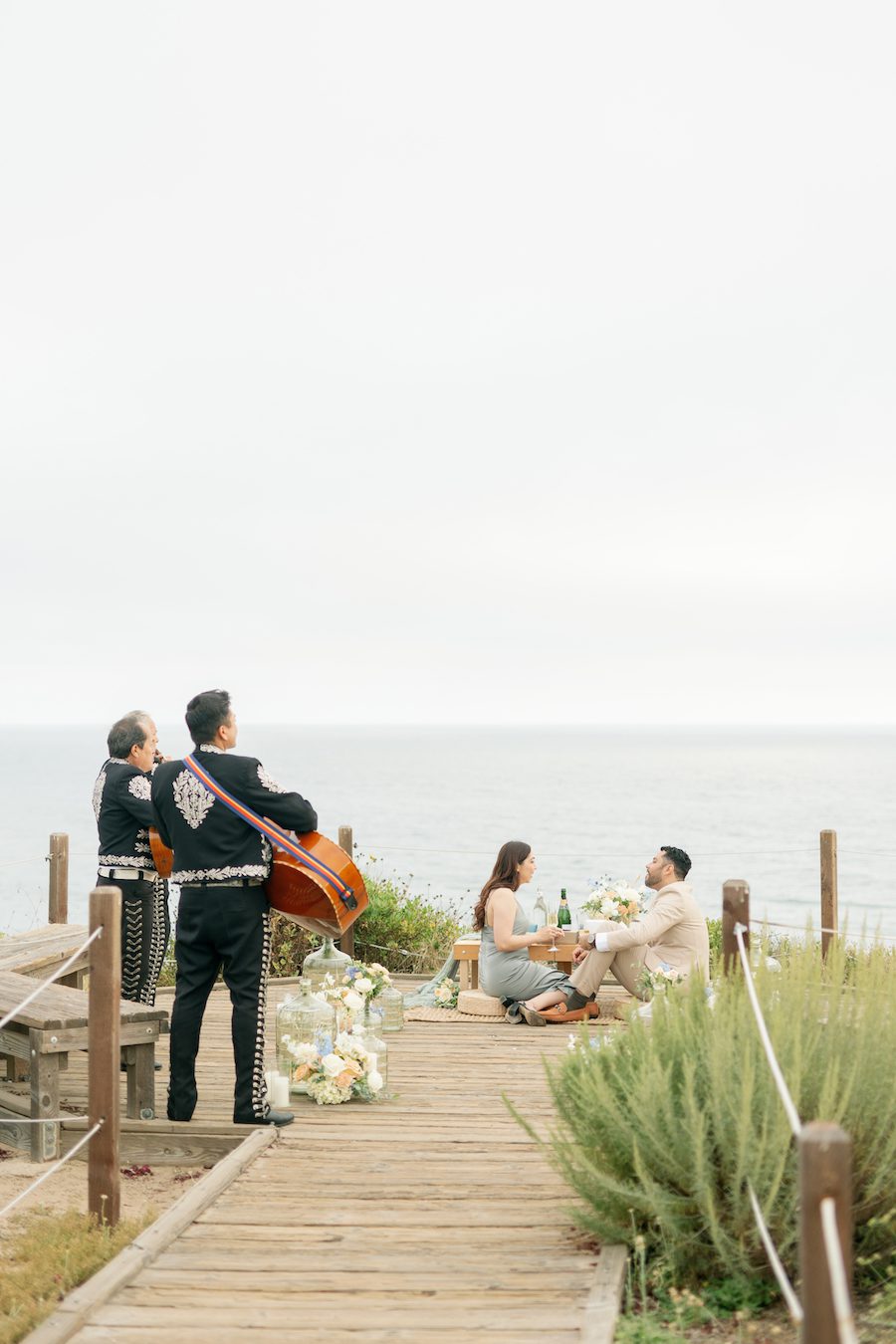 Ocean View Picnic Proposal in OC California with marachi band