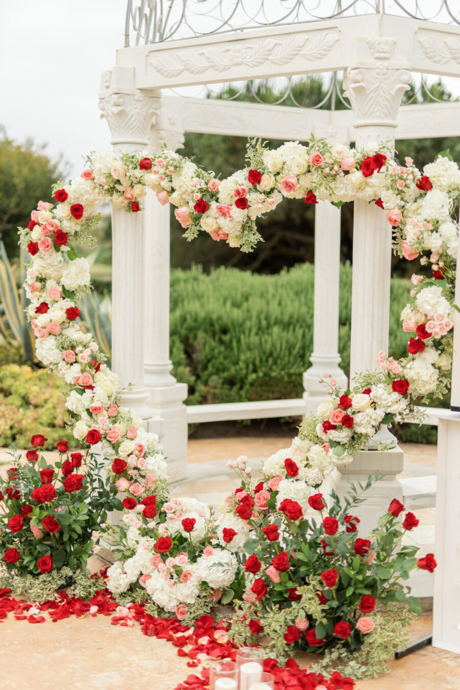luxury proposal southern california proposal rose heart heart flower arch gazebo proposal