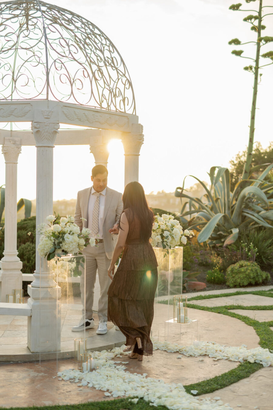 luxury proposal planners southern california proposal all white proposal gazebo proposal sunset proposal