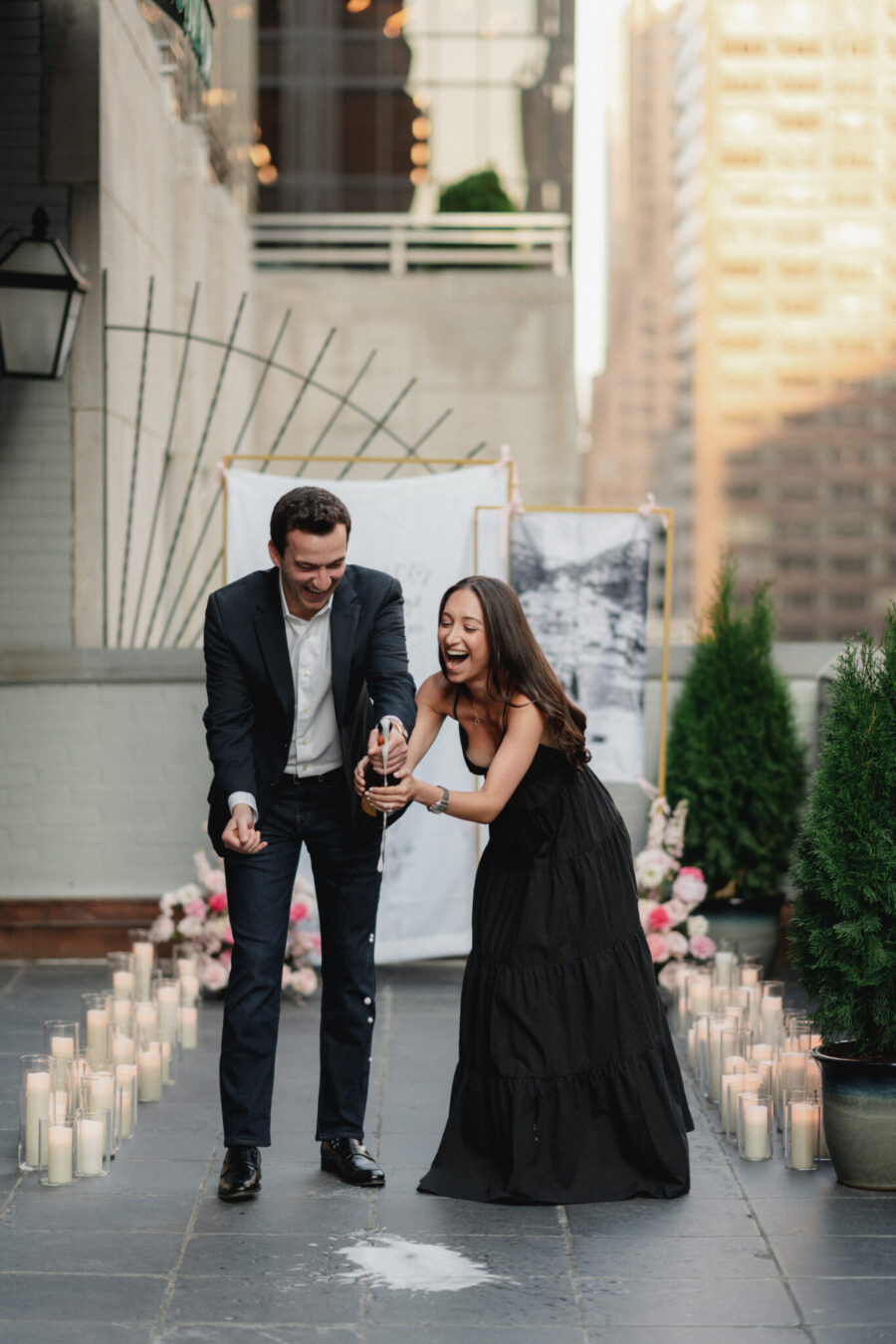 NYC proposal luxury proposal the yes girls proposal planner balcony proposal new york rooftop proposal champagne toast pop the champagne