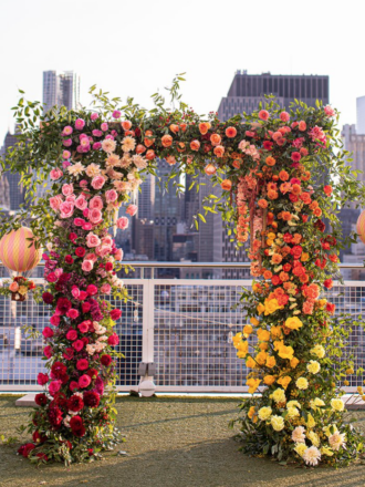 colorful proposal colorful wedding rooftop proposal NYC wedding the yes girls