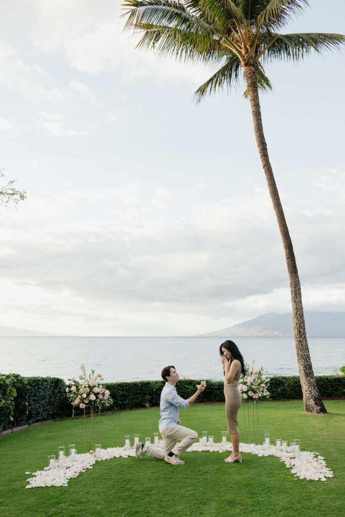 marriage proposal in maui down on one knee