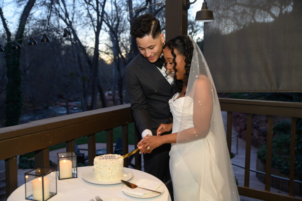 Bride and Groom Cutting the Cake