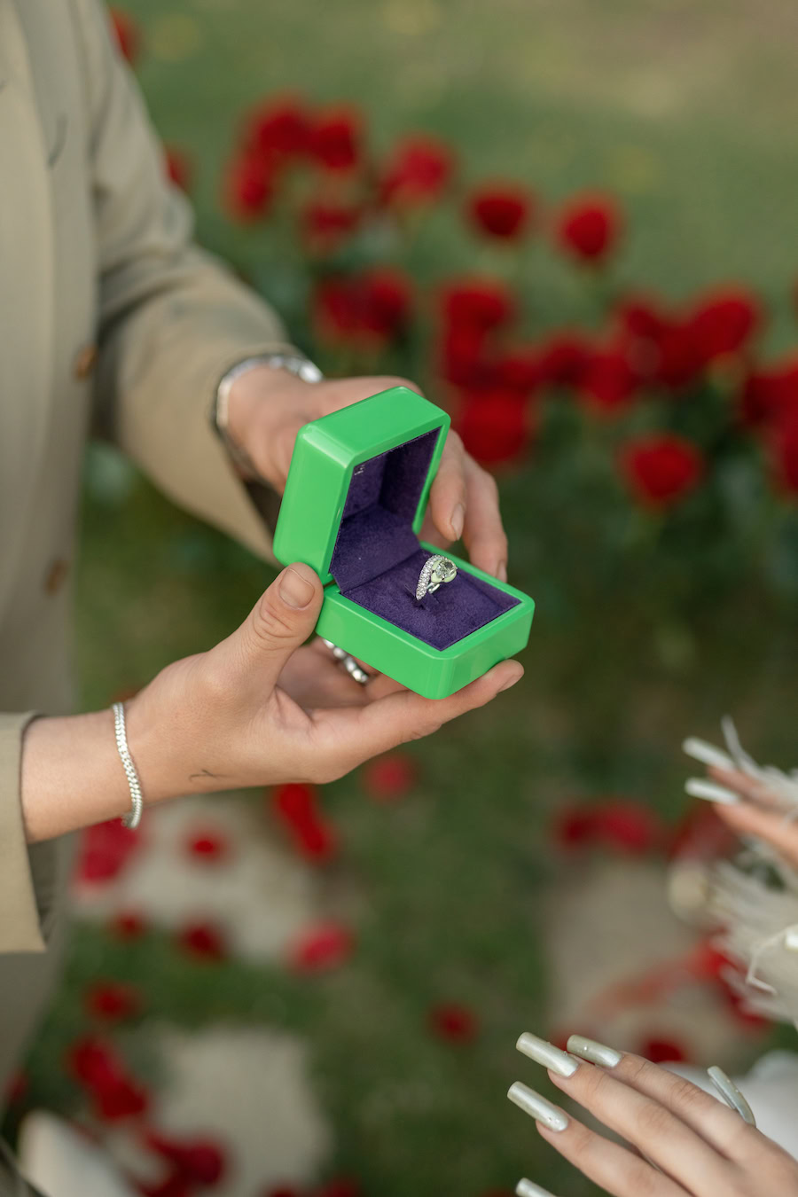 Unique lime green engagement ring