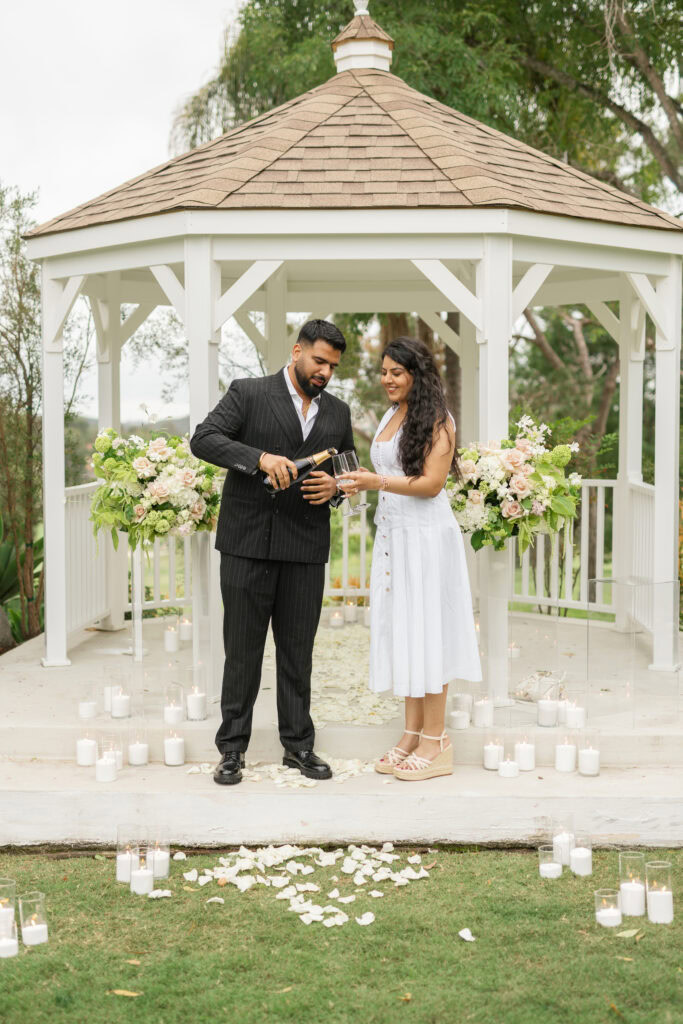 San Diego Proposal in a Gazebo with Champagne